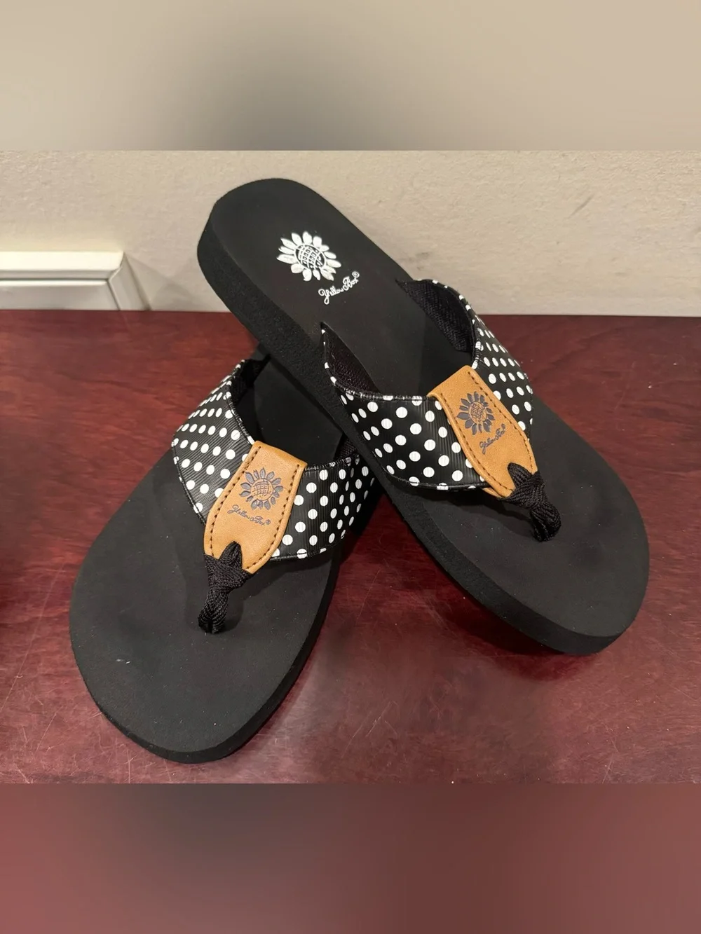 Women’s Black Polka Dot Thong Sandals by Yellow Box - Size 7